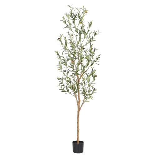 Bellacat Faux Olive Tree 6ft，Olive Trees Artificial Indoor with Natural Wood Trunk and Realistic Leaves and Fruits. 6 Feet(72in) Fake Olive Tree for Home House Office Décor.