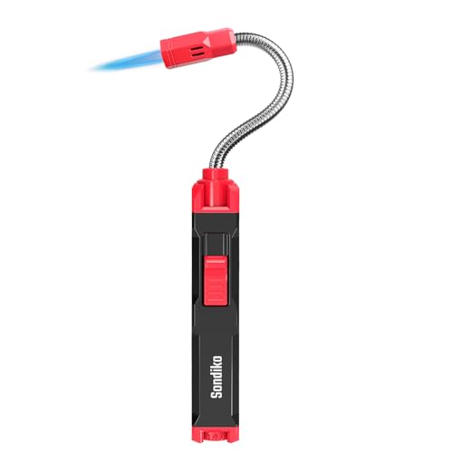 Sondiko Torch Lighter, Butane Torch, Refillable Long Lighter, Jet Flame Windproof Lighter with Adjustable Flame, 360° Flexible Neck for Candle, Cooking, Camping, Welding(Butane Fuel Not Included)