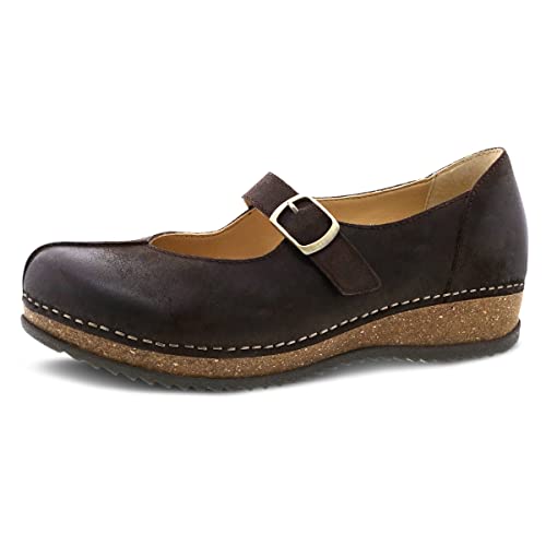 Dansko Women's Mika Mary Jane - Dual Density Cork/EVA Midsole and Lightweight Rubber Outsole Provide Durable and Comfortable Ride on Patented Stapled Construction Chocolate 7.5-8 M US