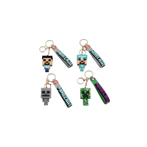 LUTFI 4 Pcs Pixel Miner Theme Keychain, 3D PVC Double-side Miner Creeper Face Keychain Backpack Hangers Pixel Party Favors for Kid Party Supplies Gift