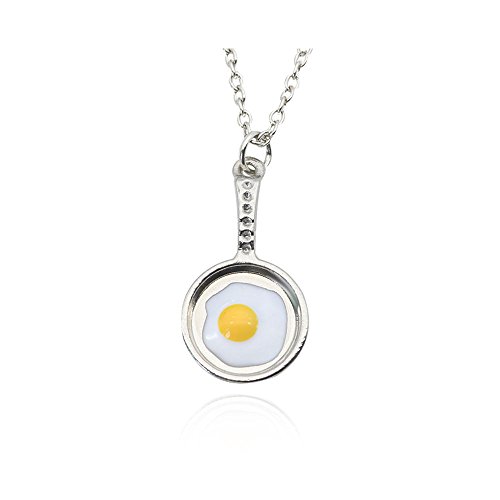 WLLAY Silver Plated Innovative 3D Fried Egg Pan Charm Pendant Necklace,Clavicle Chain(Silver)