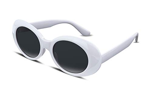 FEISEDY Sunglasses White Oval Clout Goggles for Women Men Retro Round Trendy Rimmed Clueless Costume Frame B2253