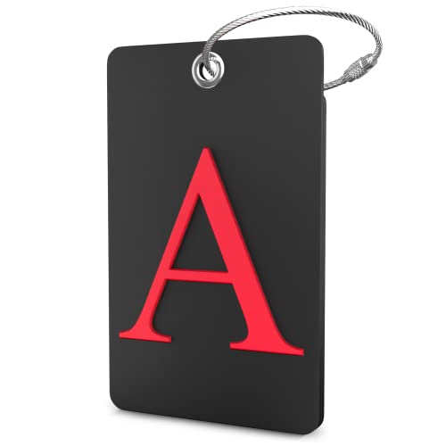 Luggage Tag Initial - Fully Bendable Tag w/Stainless Steel Loop (Black) (Letter A)