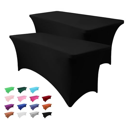 Hussome 2 Pack 6FT Table Cloth for Rectangle Table Black Tablecloth Rectangular Fitted Stretch Spandex Table Covers 6 ft for Birthday, Cocktail, Wedding, Banquet Graduation Outdoor Party