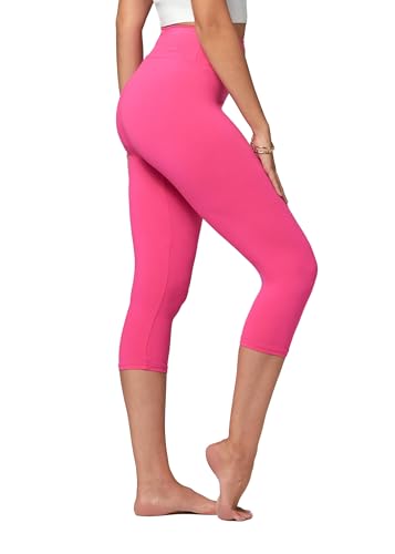 Conceited Fuchsia Pink Premium Ultra Soft High Waisted Capri Leggings for Women - 3' Wide Band - One Size - SOL01R-3-Capri-Fuchsia