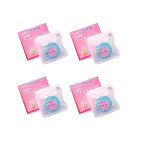 Cocofloss Woven Dental Floss, Dentist-Designed Oral Care, Strawberry Scent, Waxed, Expanding, Kid-Friendly String Floss with Coconut Oil, 4 Spools (33 yd Each)