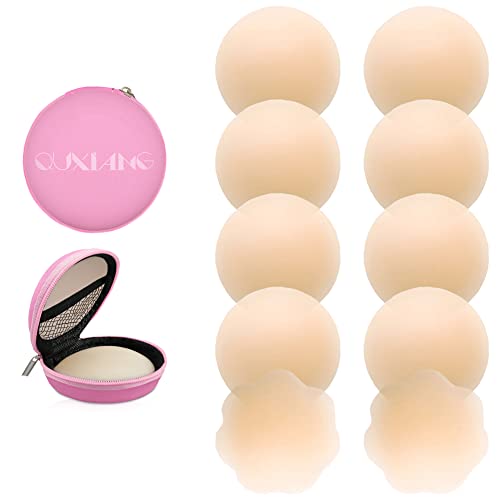 QUXIANG 5 Pairs Pasties Women Nipple Covers Reusable Adhesive Silicone Nippleless Covers (4 Round+1 Petal)