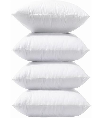 LANE LINEN 4 Pack 18x18 White Throw Pillow Inserts for Decorative Pillow Covers, Couch Pillows for Living Room, Fluffy Pillows for Bed