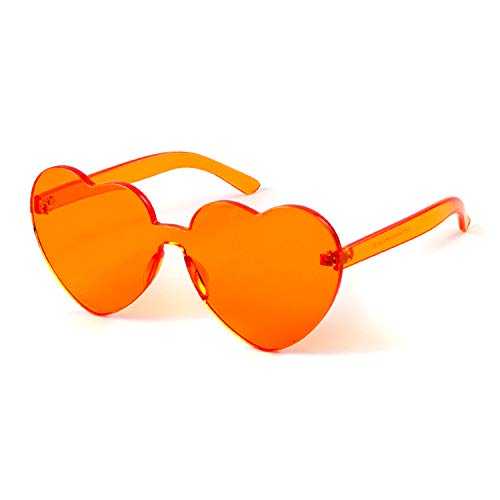 ADEWU Heart Shaped Sunglasses For Women, Cute Transparent Candy Color Lens Orange Heart Glasses Festival Party Favor