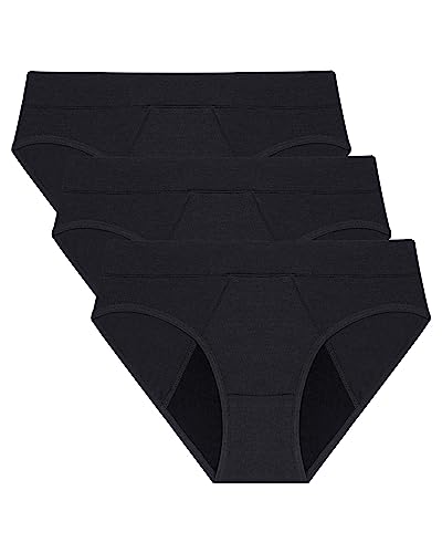 Neione Women Period Underwear Menstrual Panties Heavy Flow Supersoft Modal Panty Ladies Hipster Mid Waist Briefs 3 Pack Black XL