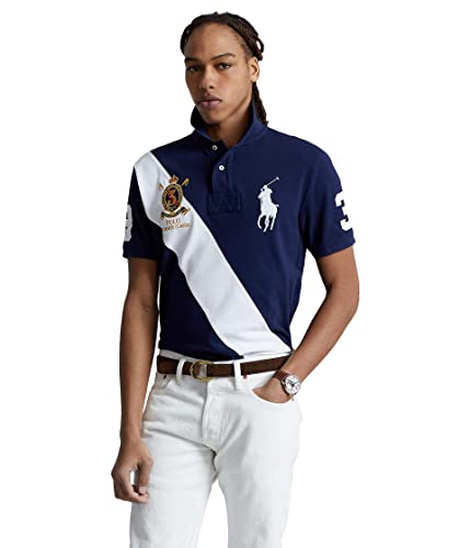 POLO RALPH LAUREN Men's Classic Fit Big Pony Mesh Polo Shirt (French Navy, L)