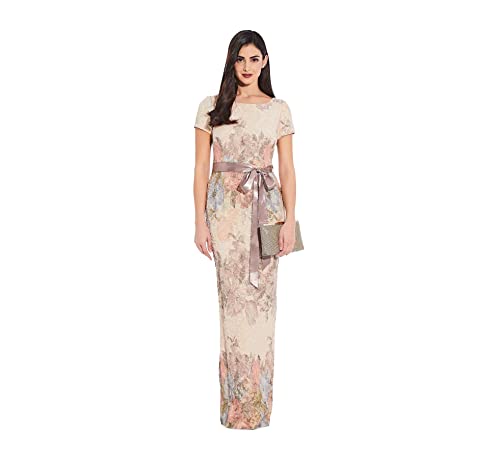 Adrianna Papell Women's Short-Sleeve Floral Matteleasse Column Gown, Blush Multi, 20
