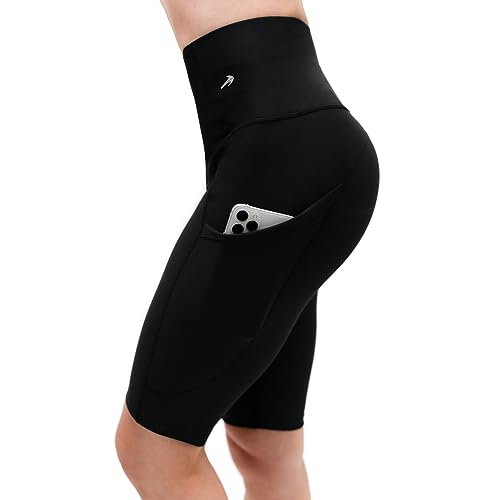 Women's Compression Biker Shorts 10' for Running Cycling Yoga Gym (Black, L)