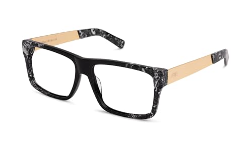 9FIVE Caps LX Black & White Onyx Clear Lens Glasses Frames with CR-39 100% UV Protection Lens - Elevate Your Confidence and Style with Handcrafted Luxury Eyeglass Frames