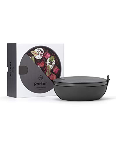 W&P Porter Ceramic Bowl Lunch Container w/ Protective Non-slip Exterior, Charcoal 1 Liter | Lid & Snap-tight Silicone Strap | Food Storage, Bento Box, Meal Prep | BPA-Free Ceramic