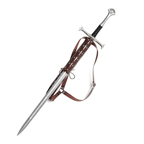 HZMAN Medieval Renaissance Leather Sword Frog Sword LARP Costume Accessory Shoulder Strap Frog Sword Back Belt（Longsword not Included） Brown