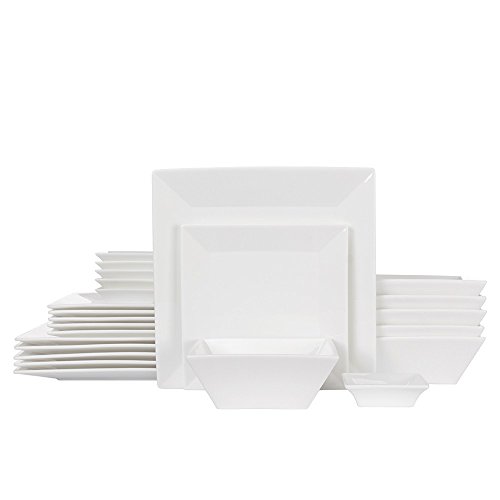 Porlien 24-Piece Classic Square Dinnerware Set for 6, Off White