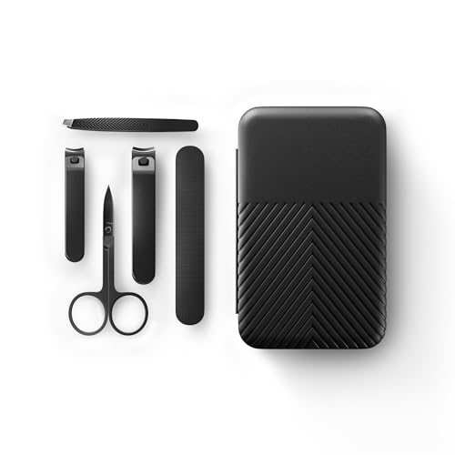 MANSCAPED Shears 3.0, 5-Piece Precision Men’s Nail Grooming Travel Kit, Stainless Steel Manicure Set with Fingernail & Toenail Clippers, Nail File, Slant Tip Tweezers, Cuticle Scissors, Travel Case