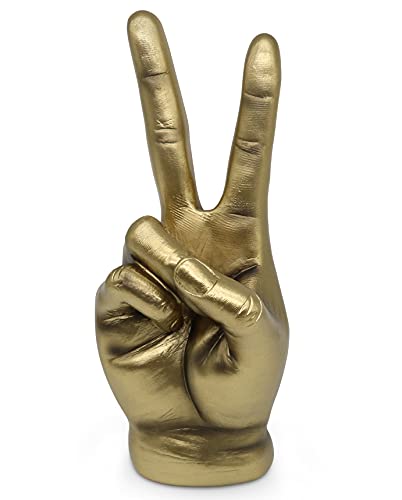 Vaudagio Golden Peace Sign Decor - Modern Victory Hand Sculpture in Gold – Peace Hand Statue Made of Resin for Office Desk & Living Room - Finger Figurine as Peace Symbol Gesture Decorations for Home