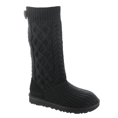 UGG Women's Classic Cardi Cabled Knit Boot, Black, 8