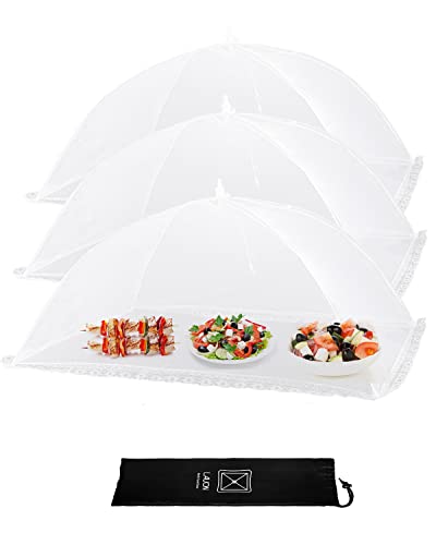 Lauon Extra Large Food Cover, 3 Jumbo (40'X26'), White Mesh Plate Serving Tents, Pop-Up Umbrella Screen Tents, Patio Net for Outdoor Camping, Picnics, Parties, BBQ, Collapsible and Reusable