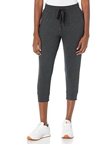 Amazon Essentials Women's Brushed Tech Stretch Crop Jogger Pant (Available in Plus Size), Black Space Dye, Medium
