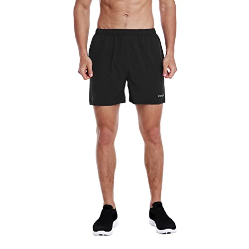 EZRUN Men's 5 Inches Running Workout Shorts Quick Dry Lightweight Athletic Shorts with Liner Zipper Pockets,Black,L