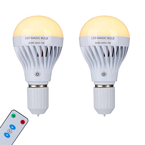 BSOD Rechargeable Light Bulbs, LED Magic Bulb with Remote Controller Warm White Emergency Lamp Without Electricity Battery Operated Light 7W Bulb E26 for Home Indoor Lighting (Warm White 2 Pack)
