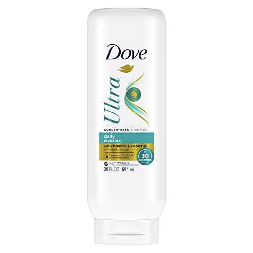 Dove Ultra Daily Moisture Concentrate Shampoo for Dry Hair Moisturizes and Smooths in 30 Seconds, Ultra-Lather Technology and 2X More Washes 20 oz