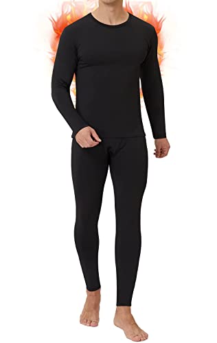 CL convallaria Thermal Underwear for Men, Long Johns for Men Fleece Lined Base Layer Bottom Top Set Cold Weather Gear Black