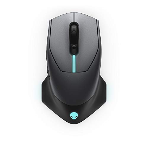 Alienware AW610M Wired/Wireless Gaming Mouse - 16000 DPI Optical Sensor, 350 Hour Rechargeable Battery Life, 7 Programmable Buttons, 16.8 million AlienFX RGB Lighting - Dark Side of the Moon