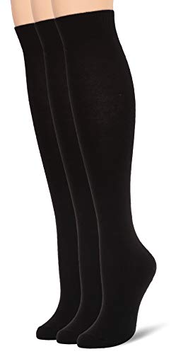 Hue Women's Flat Knit Knee High Sock, New Black, One Size US, Pack Of 3