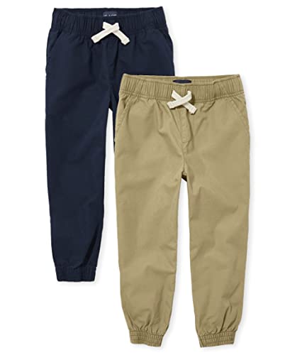 The Children's Place Boys' Stretch Pull on Jogger Pants, Flax/Tidal 2-Pack, 7