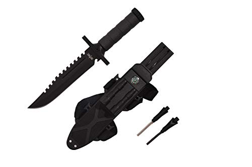 12.75' TACTICAL SURVIVAL Rambo Hunting FIXED BLADE For Practical Use Durable Knife Army Bowie w SHEATH (Style 1 Black)