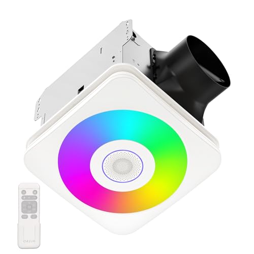 OREiN OL005 Bathroom Fan with Bluetooth Speaker, 110/160 CFM 1.0 Sone Bathroom Exhaust Fan with Light, 40W Bathroom Fan with Light & Remote, 1500lm LED Light 2700K/4000K/6500K & Nightlight, Music Sync