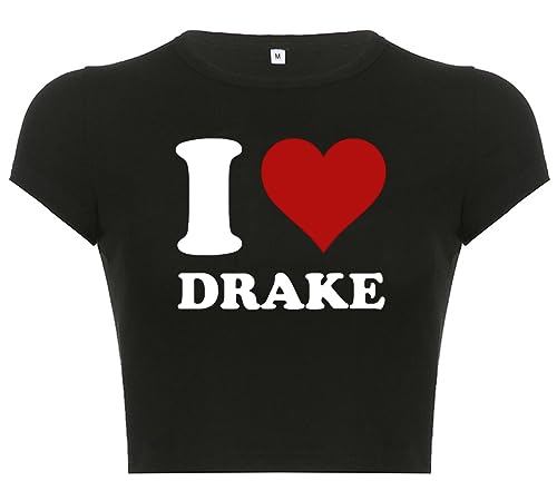 I Heart Drake T Shirt y2k Baby Tees for Women Graphic Crop Top Music Concert Tshirt Black S