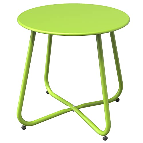 Grand patio E-Coated Steel Side Table, Weather- Resistant Outdoor 18” Round End Table Accent Table for Bistro Balcony Apartment, Lime Green