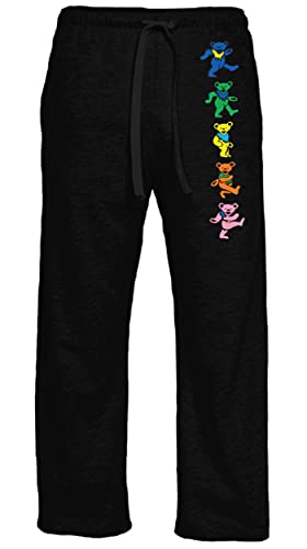 Ripple Junction Grateful Dead Men's Lounge Pants Sleep Pajama Bottoms Pockets Colorful Iconic Dancing Bears Logo XS Black
