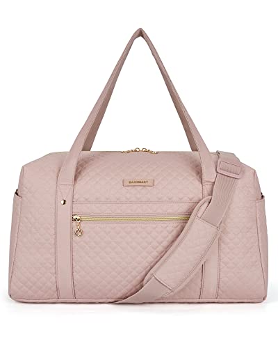 BAGSMART Travel Duffle Bag 31L Quilted Weekender Overnight Bag for Women with Laptop Compartment, Large Carry On Airport Bag with Wet Pocket & Shoe Bag for Business Trips, Sports (Pink)
