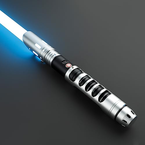 CVCBSER Dueling Lightsaber, 15 Colors Changeable with 12 Mode Sound Effect Premium Metal Handle Sturdy Blade Light Saber (Silver)
