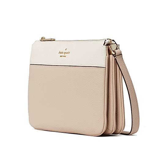 kate spade crossbody purse Leila triple gusset handbag for women, Warm beige, Small