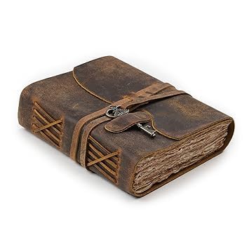 LEATHER VILLAGE Vintage Leather Journal – 200 Handmade Vintage Deckle Edge Paper – Leather bound Journal For Women Men – Vintage Key Closure - Book of Shadows - Cappuccuno Brown - 6X4 inches (A6)