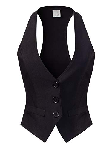 Design by Olivia Women's Dressy Casual Versatile Racerback Vest Tuxedo Suit Waistcoat Black S