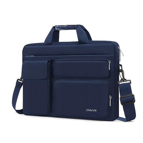 MOSISO Laptop Shoulder Bag Compatible with MacBook Air/Pro,13-13.3 inch Notebook,Compatible with MacBook Pro 14 inch M3 M2 M1 with 2 Raised&1 Flapover&1 Horizontal Pocket&Handle&Belt, Navy Blue