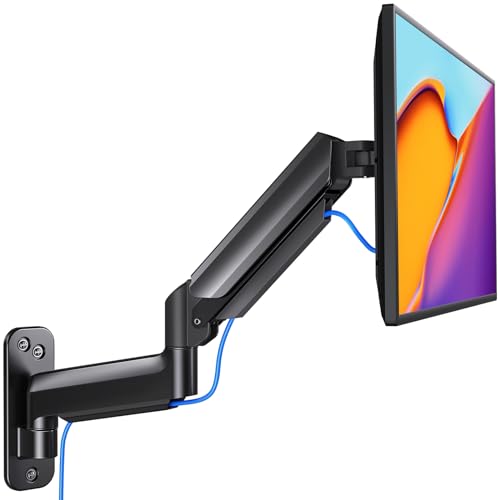 HUANUO Monitor Wall Mount for 17 to 32 Inch Screens up to 19.8 lbs, Single Monitor Arm Mount with Gas Spring, Full Motion Height Adjustable VESA Monitor Mount, 75x75 100x100mm VESA, Black, HNWSS7B