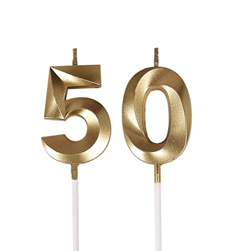 Bailym 50th Birthday Candles,Gold Number 50 Cake Topper for Birthday Decorations Party Decoration