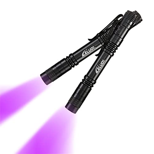 LELUOHQ 2 Pack UV Penlight Flashlight with Clip，Mini LED Handheld Tactical Pocket Torch with High Lumens，Blacklight Detector for Money Detector,Pet Urine,Pet Stains and Bed Bug