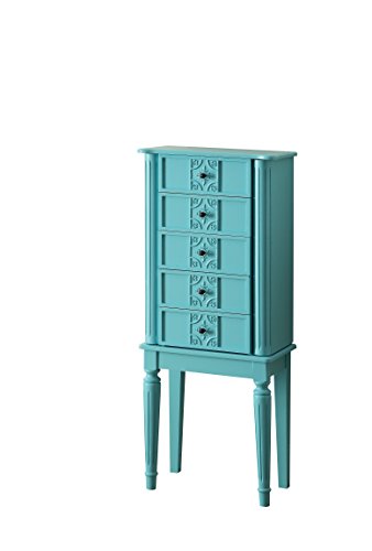 ACME Tammy Wooden 4-Drawer Jewelry Armoire with Lift Top Mirror in Light Blue