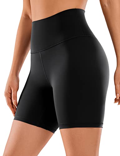 CRZ YOGA Women's Naked Feeling Biker Shorts - 6 Inches High Waist Yoga Workout Running Gym Spandex Shorts Black Medium