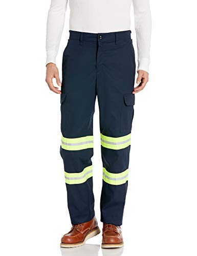 Red Kap Men's Enhanced Visibility Industrial Cargo Pant, Navy Fluorescent Yellow Trim, 40W x 32L